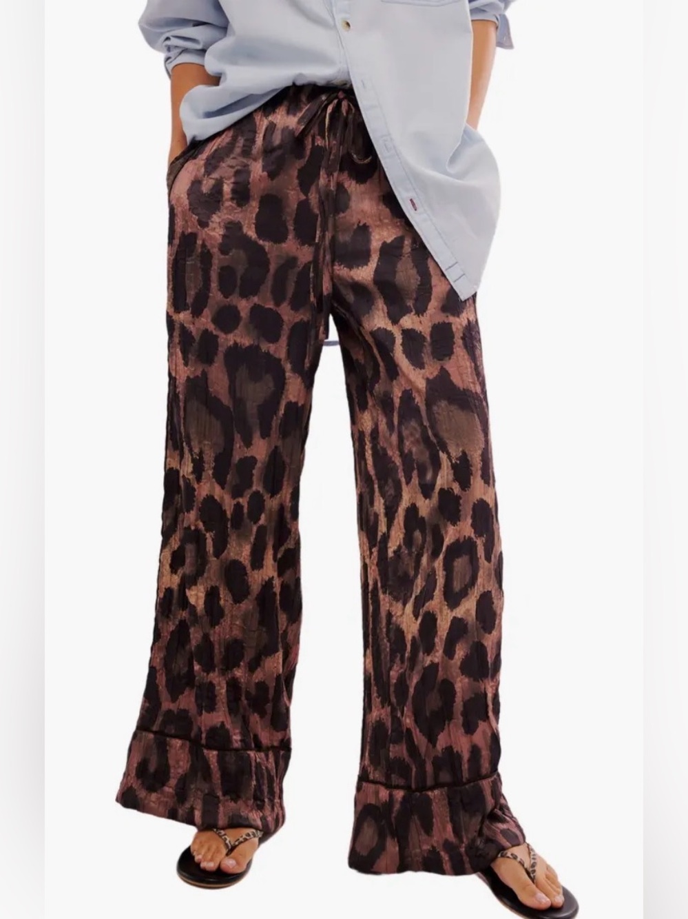 Free People All Out Leopard Hammered Satin Pants